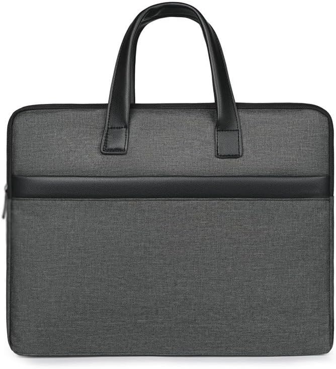 Grey executive laptop briefcase bag with leather handles