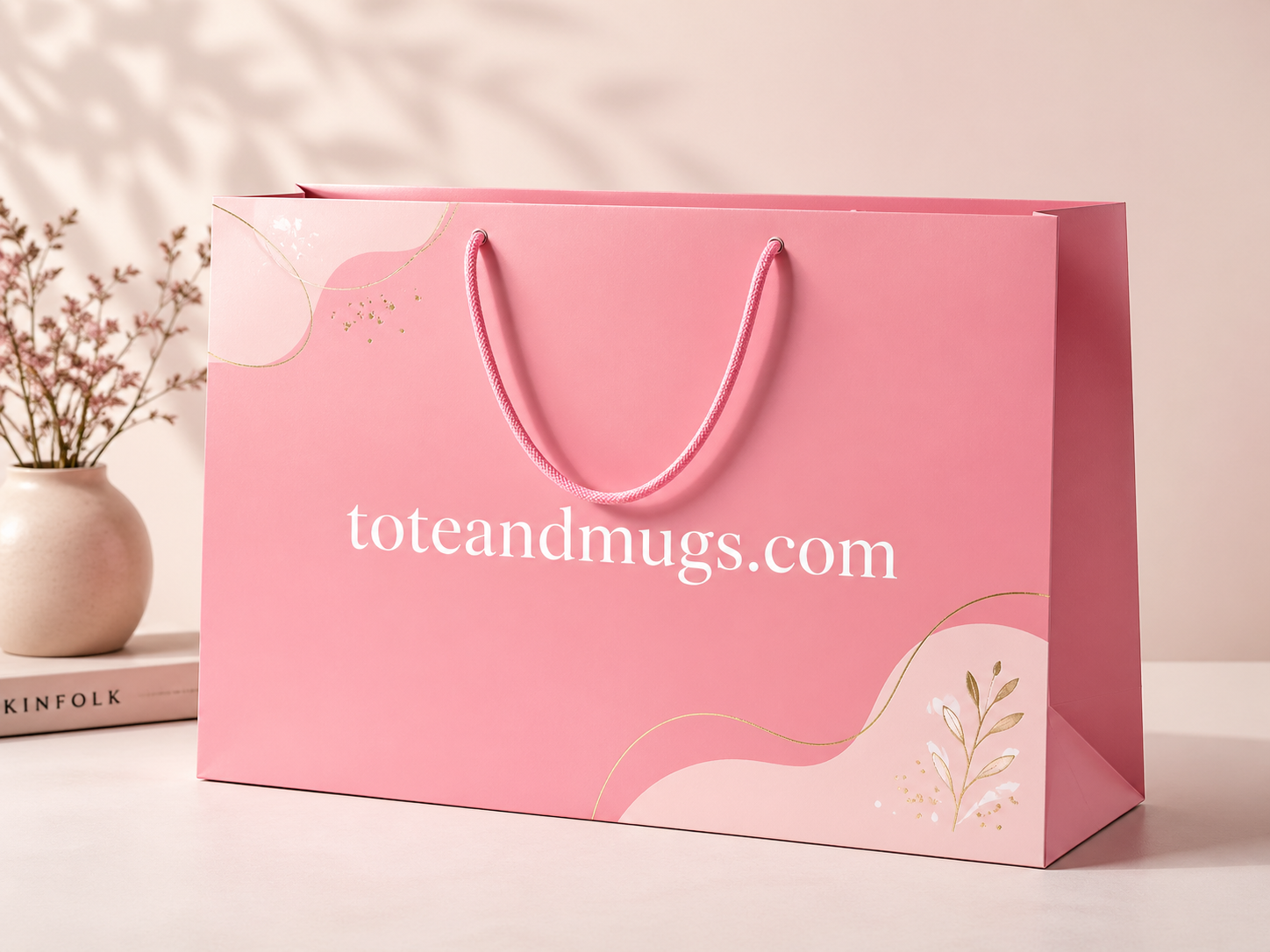 Custom printed white paper shopping bags with rope handles